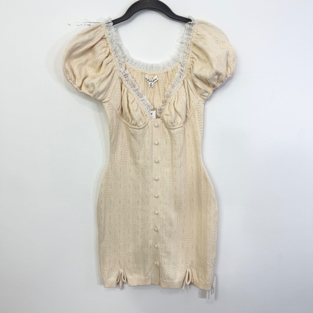 For Love & Lemons Daniela Pointelle Knit Mini Dress Cream Size XS NWT - Picture 3 of 7